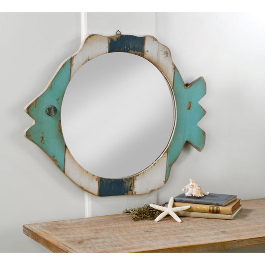 Specchio con cornice in legno di pesce - Blu