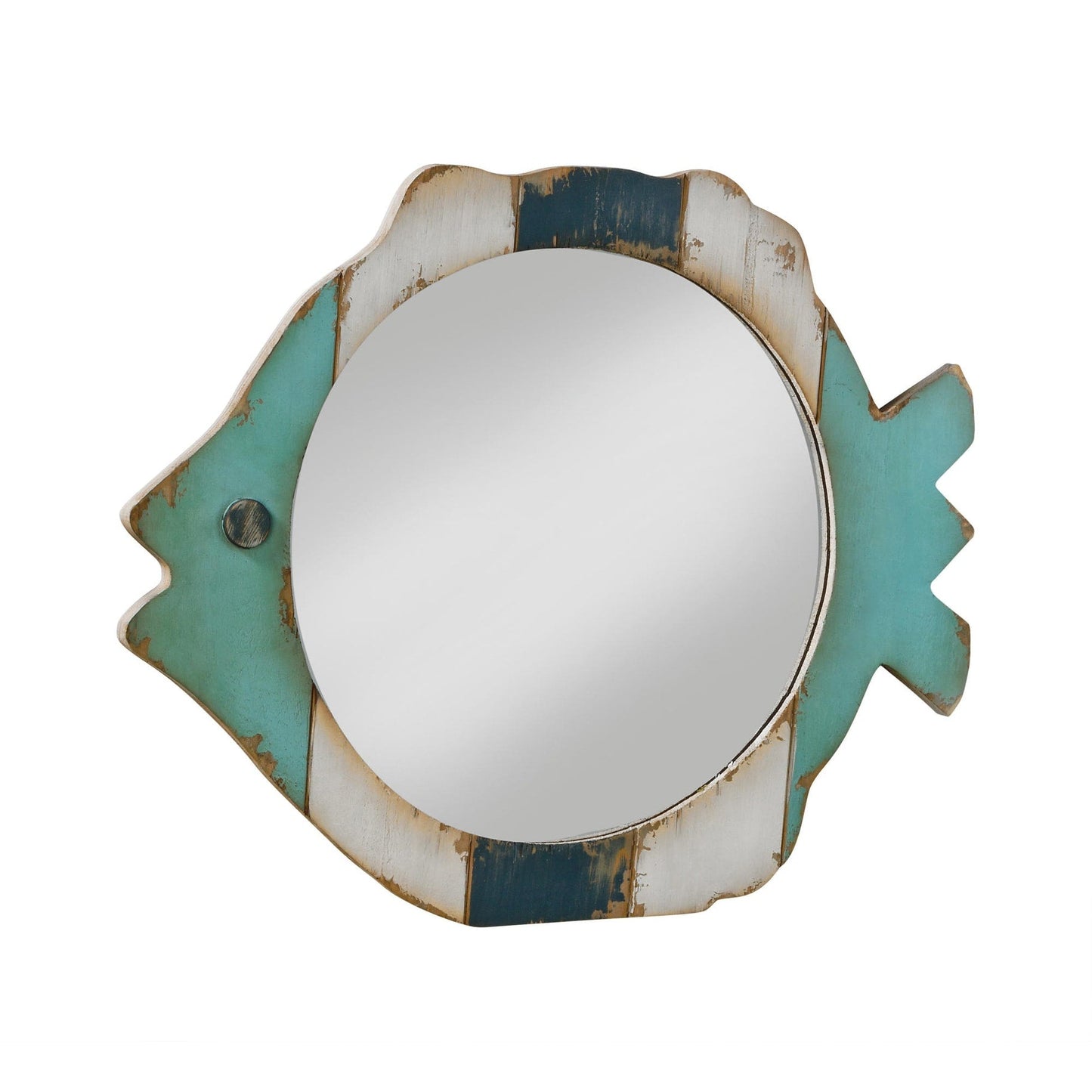 Specchio con cornice in legno di pesce - Blu