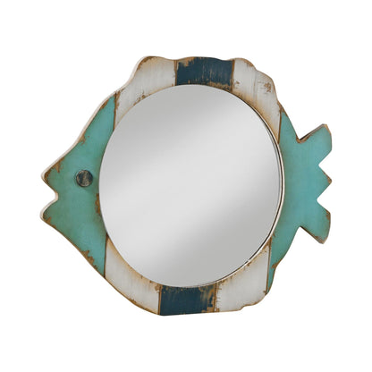 Specchio con cornice in legno di pesce - Blu