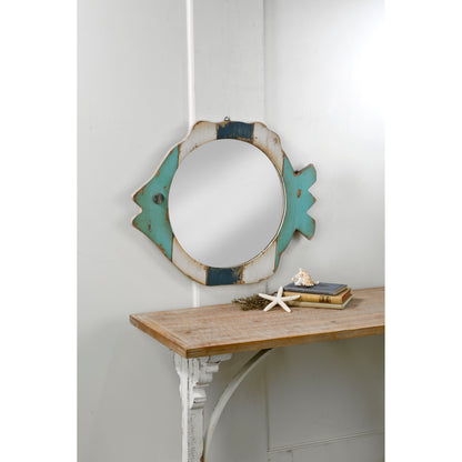 Specchio con cornice in legno di pesce - Blu