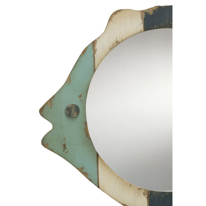 Specchio con cornice in legno di pesce - Blu