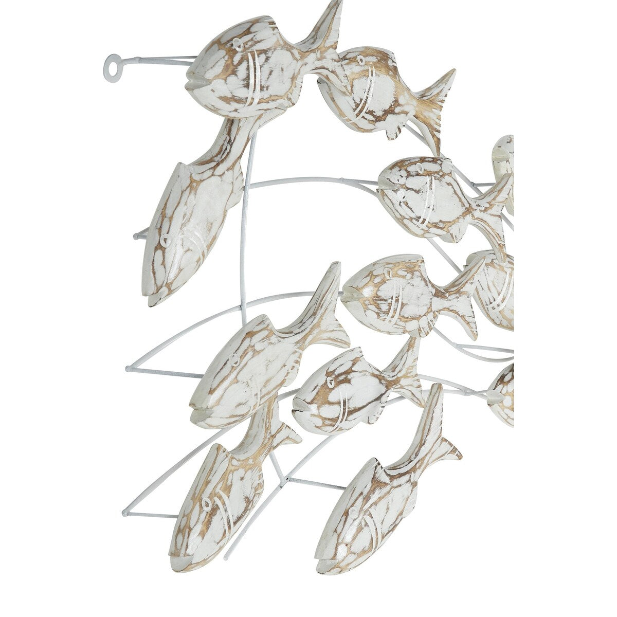 Decorazione murale per la casa a forma di pesce in legno fatto a mano con effetto anticato marrone - Bianco - Roche River Decor