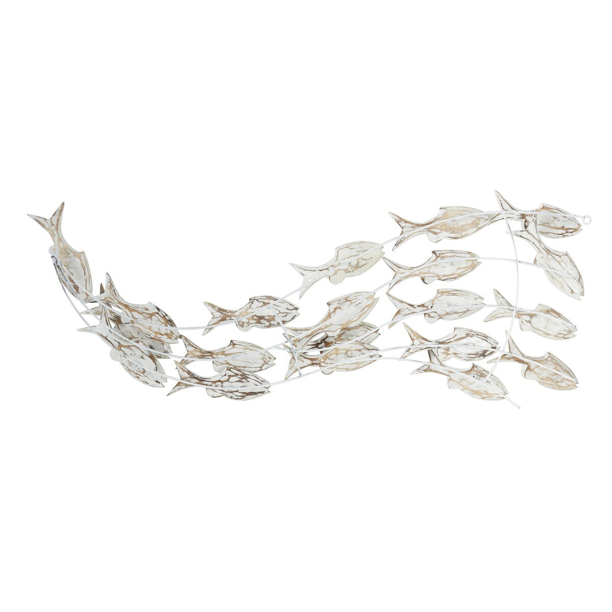 Decorazione murale per la casa a forma di pesce in legno fatto a mano con effetto anticato marrone - Bianco - Roche River Decor