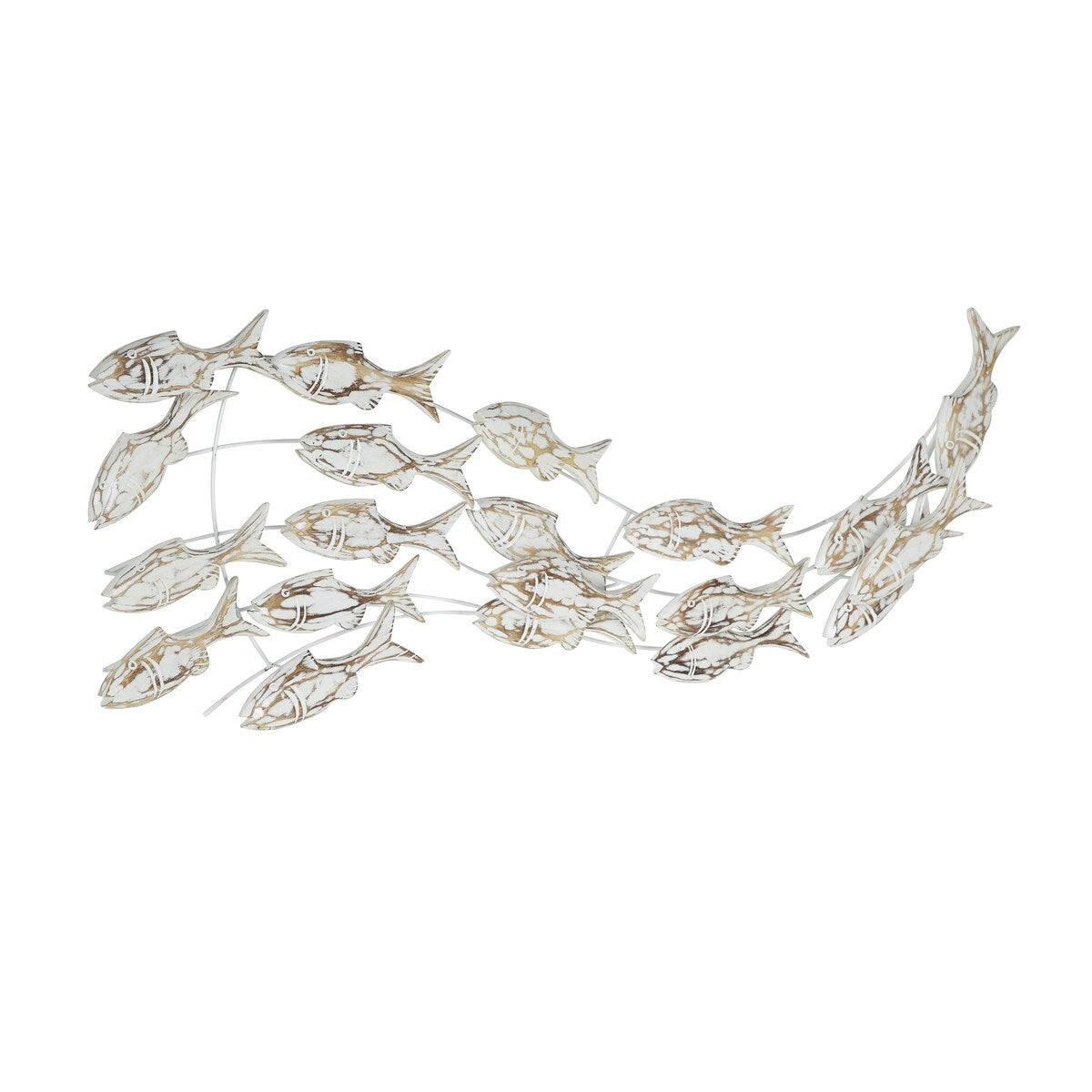 Decorazione murale per la casa a forma di pesce in legno fatto a mano con effetto anticato marrone - Bianco - Roche River Decor