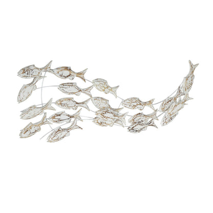 Decorazione murale per la casa a forma di pesce in legno fatto a mano con effetto anticato marrone - Bianco - Roche River Decor
