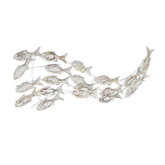 Decorazione murale per la casa a forma di pesce in legno fatto a mano con effetto anticato marrone - Bianco - Roche River Decor