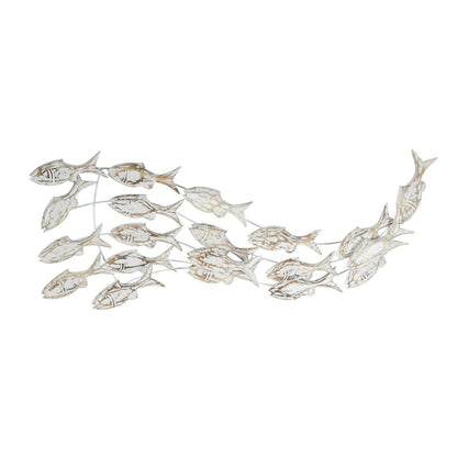 Decorazione murale per la casa a forma di pesce in legno fatto a mano con effetto anticato marrone - Bianco - Roche River Decor