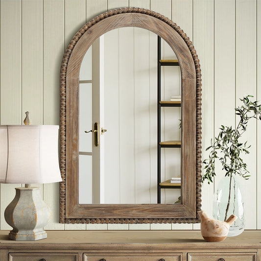 Specchio da parete con finestra ad arco e cornice in legno, specchio da parete per bagno - 39,25 A x 25,87 L x 1,5 P