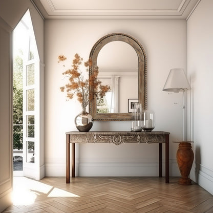 Specchio da parete con finestra ad arco e cornice in legno, specchio da parete per bagno - 39,25 A x 25,87 L x 1,5 P