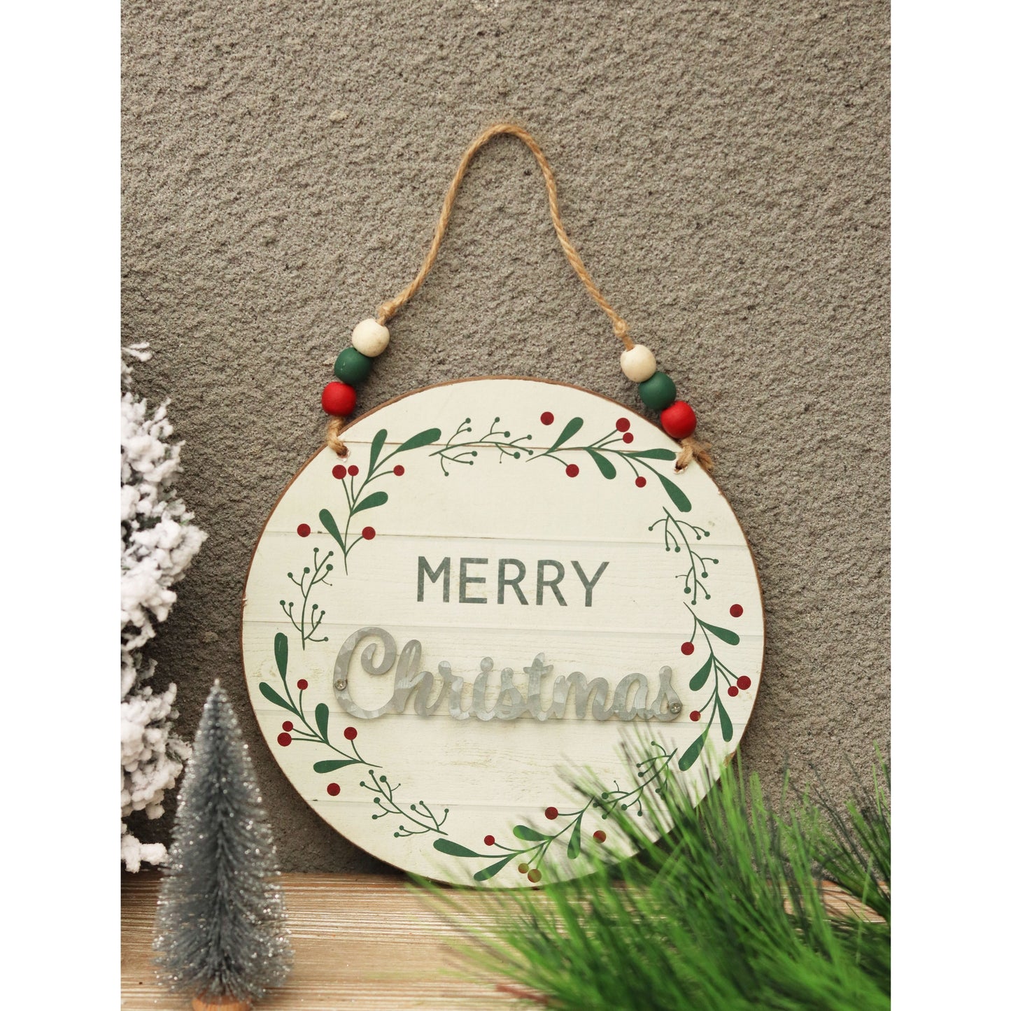 Cartello rotondo da appendere alla parete in legno e metallo, Buon Natale