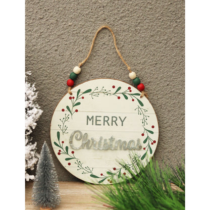 Cartello rotondo da appendere alla parete in legno e metallo, Buon Natale