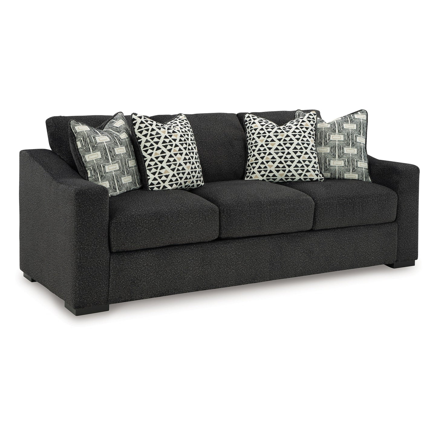 Divano Wryen, poliestere nero onice, 4 cuscini decorativi, 93 pollici