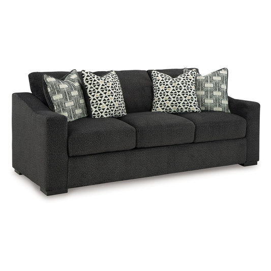 Divano Wryen, poliestere nero onice, 4 cuscini decorativi, 93 pollici