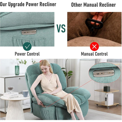 Poltrona reclinabile girevole elettrica XINMICS, poltrone reclinabili massaggianti con riscaldamento, USB, USB-C e tasca laterale