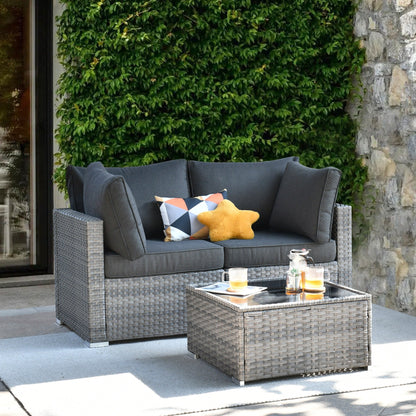 XIZZI Set di 3 divani da giardino in rattan e vimini, sedie angolari per esterni