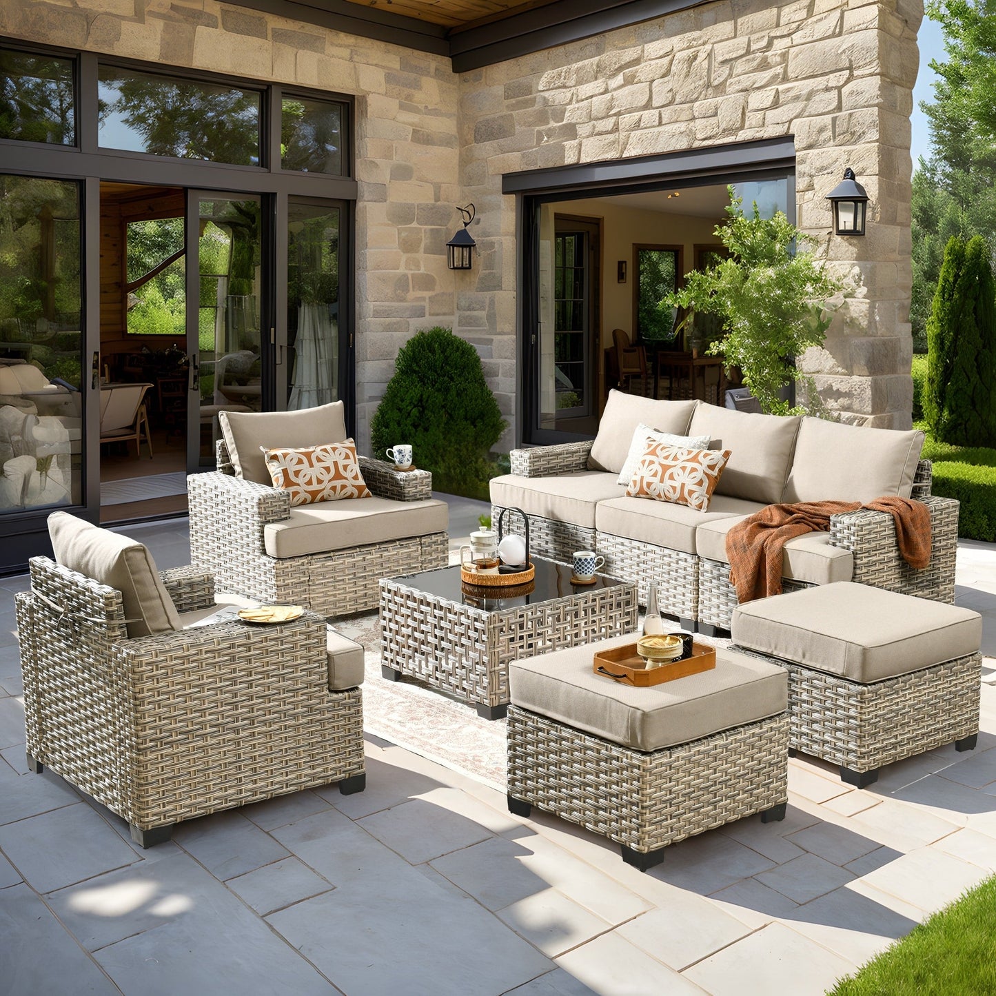 Set da conversazione in rattan per esterni con mobili da giardino XIZZI da 8 pezzi