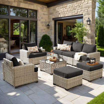 Set da conversazione in rattan per esterni con mobili da giardino XIZZI da 8 pezzi