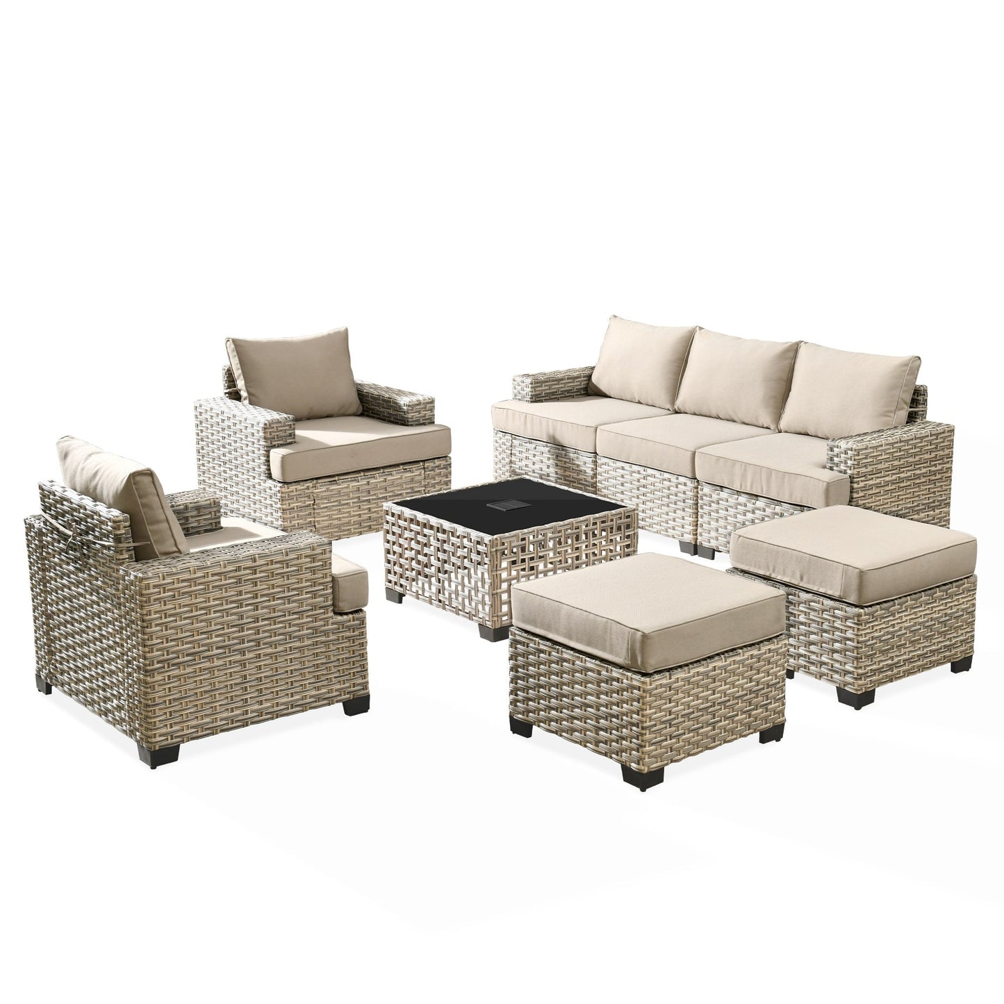 Set da conversazione in rattan per esterni con mobili da giardino XIZZI da 8 pezzi