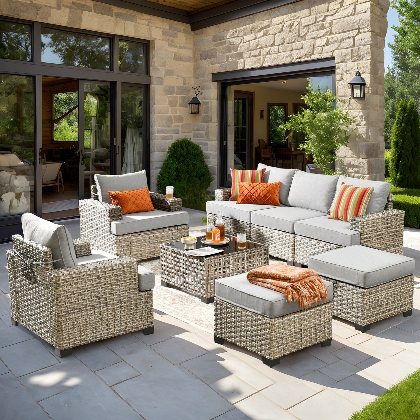 Set da conversazione in rattan per esterni con mobili da giardino XIZZI da 8 pezzi