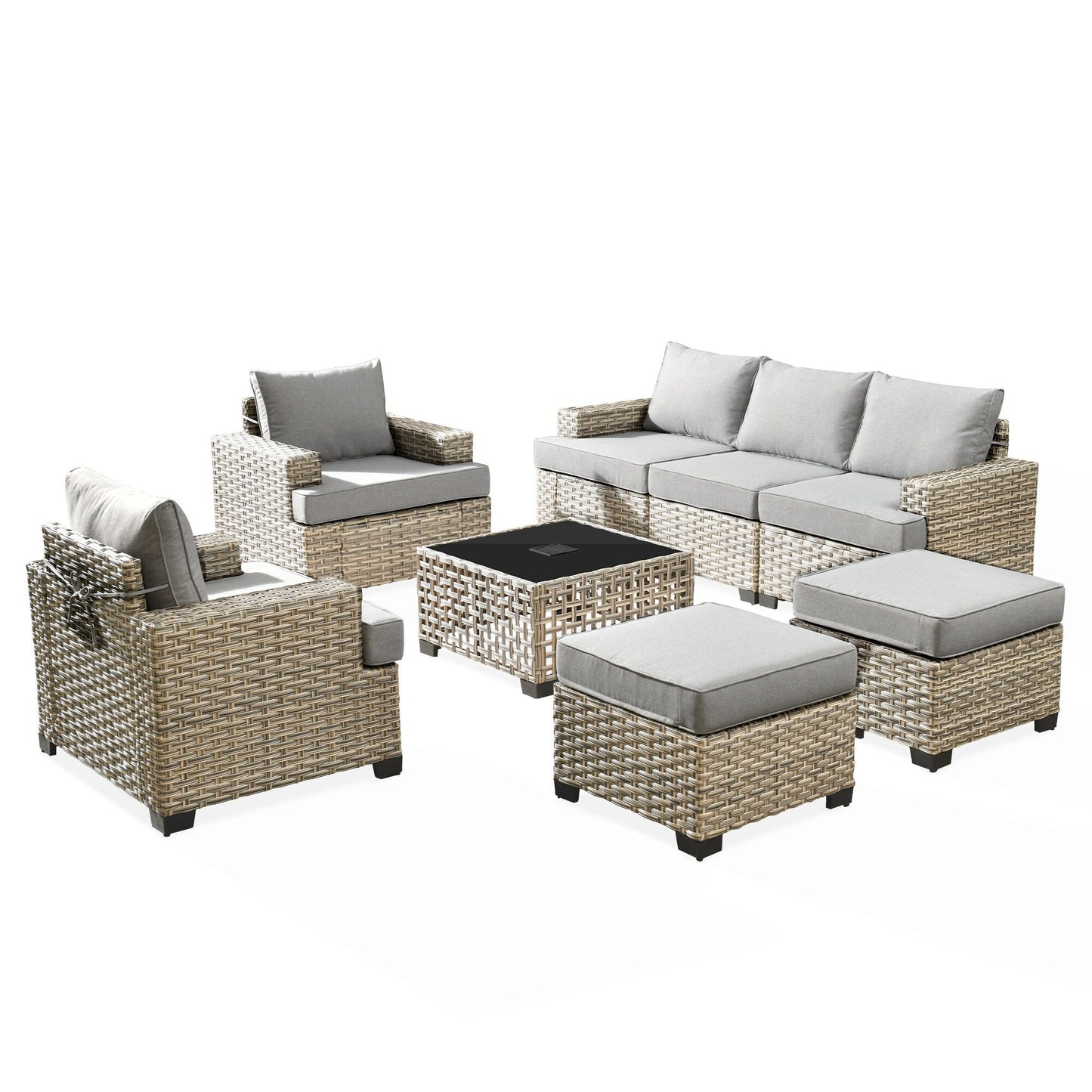 Set da conversazione in rattan per esterni con mobili da giardino XIZZI da 8 pezzi