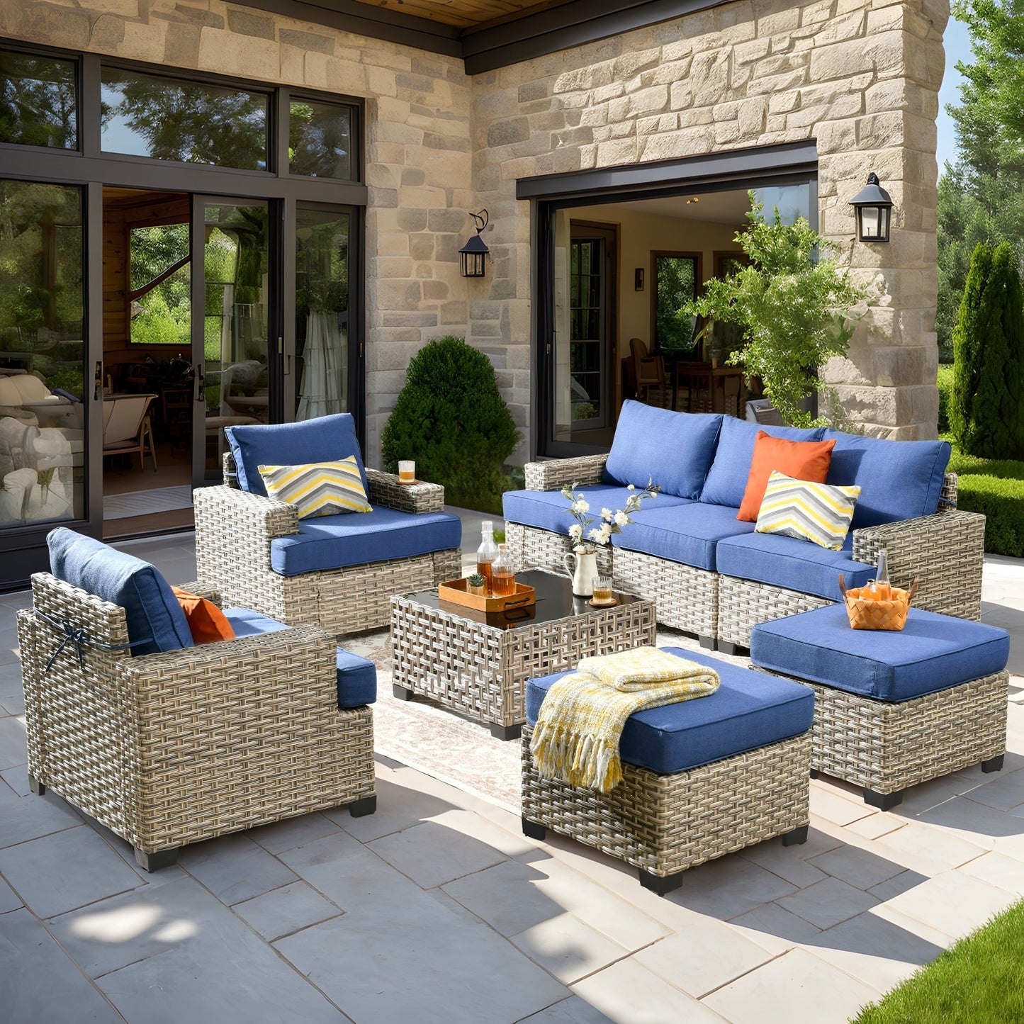 Set da conversazione in rattan per esterni con mobili da giardino XIZZI da 8 pezzi