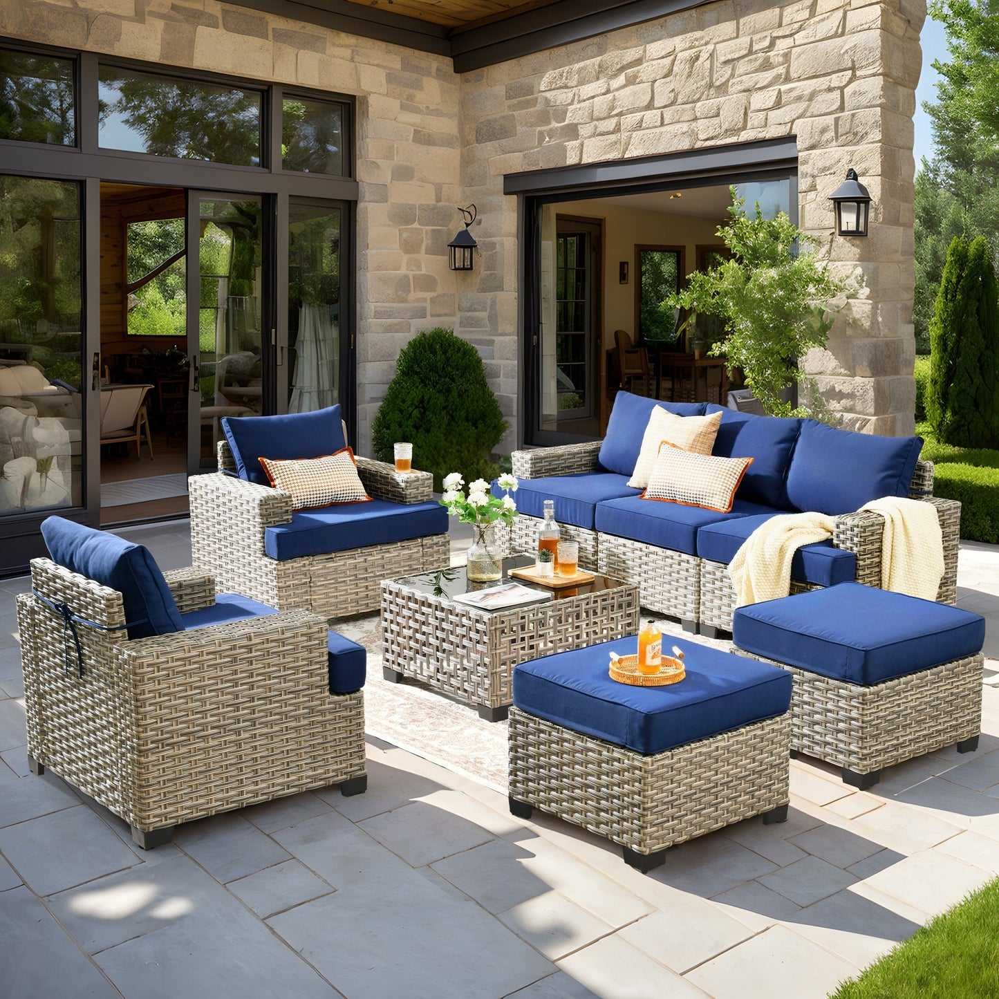 Set da conversazione in rattan per esterni con mobili da giardino XIZZI da 8 pezzi