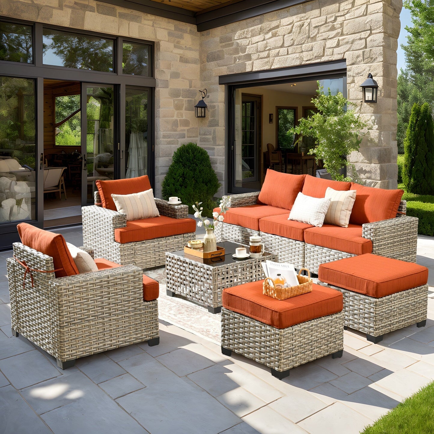 Set da conversazione in rattan per esterni con mobili da giardino XIZZI da 8 pezzi