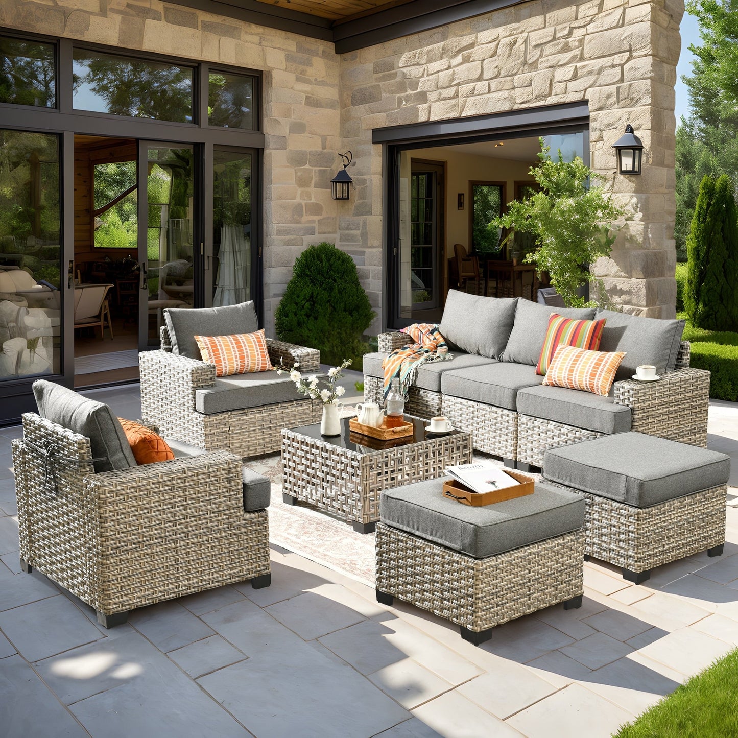 Set da conversazione in rattan per esterni con mobili da giardino XIZZI da 8 pezzi