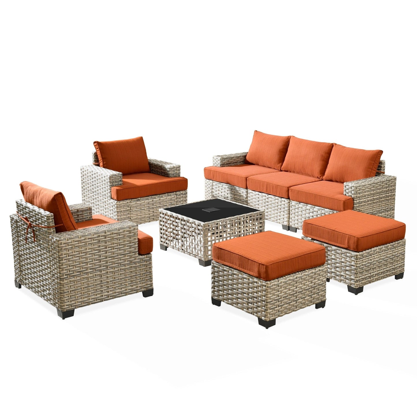 Set da conversazione in rattan per esterni con mobili da giardino XIZZI da 8 pezzi