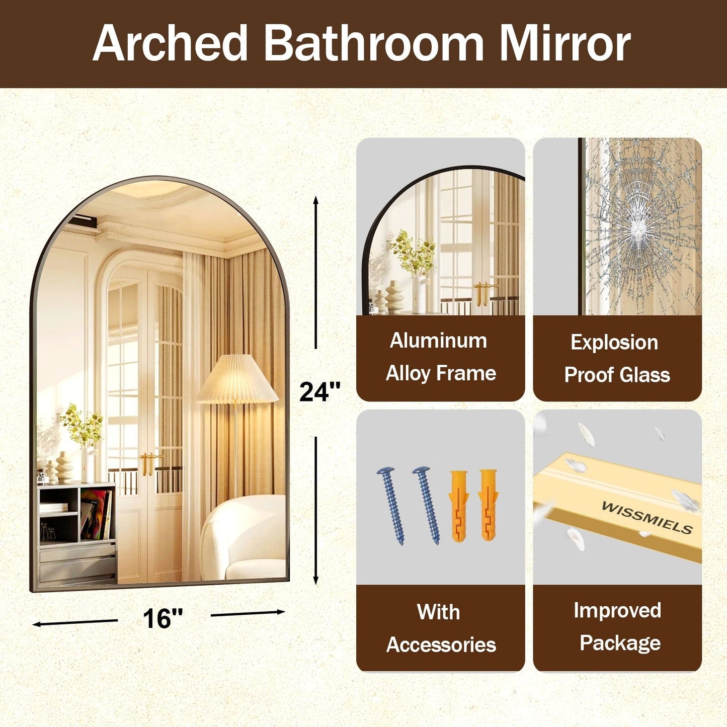Specchio da parete per bagno ad arco YVANLA