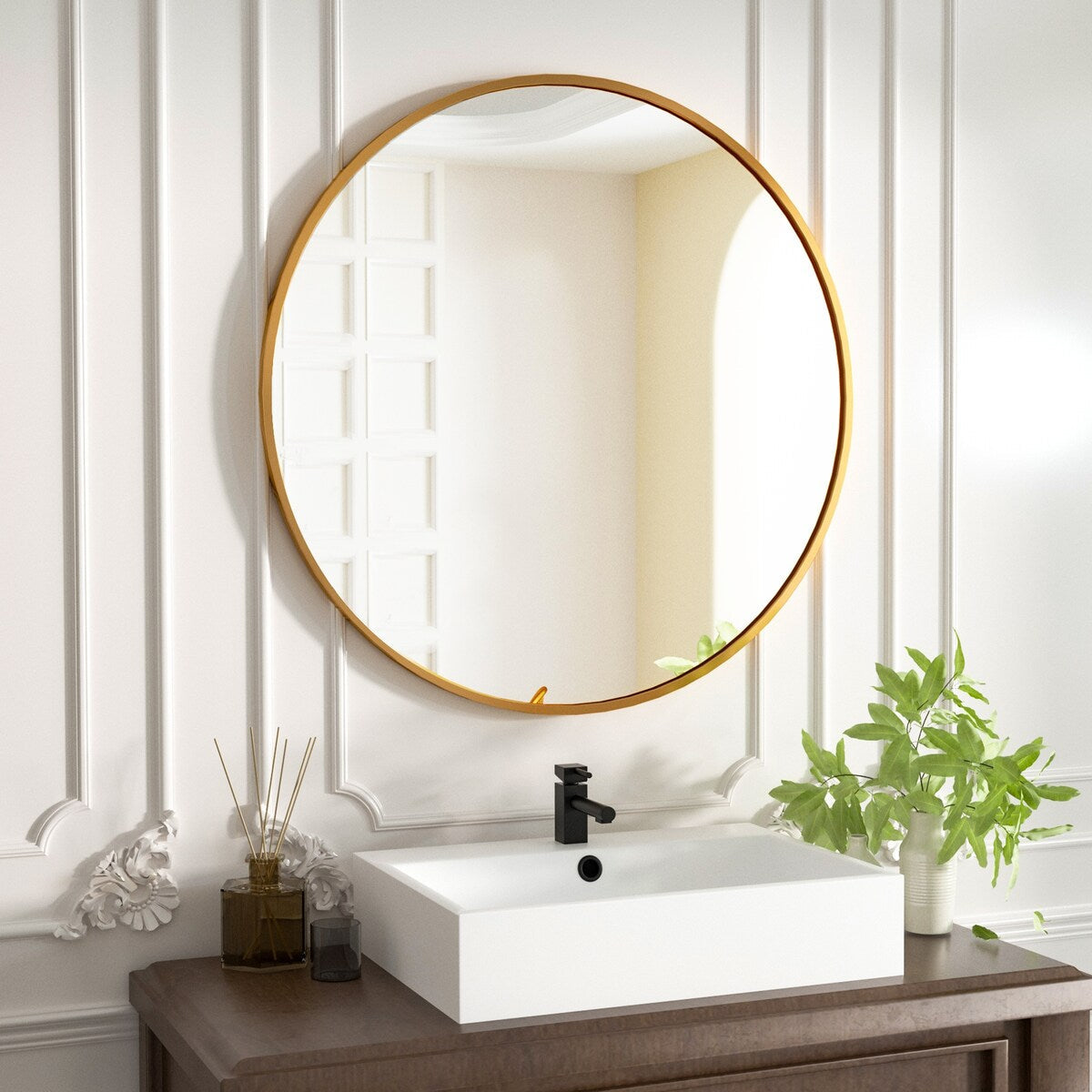 Specchio rotondo da bagno a parete YVANLA con cornice in metallo