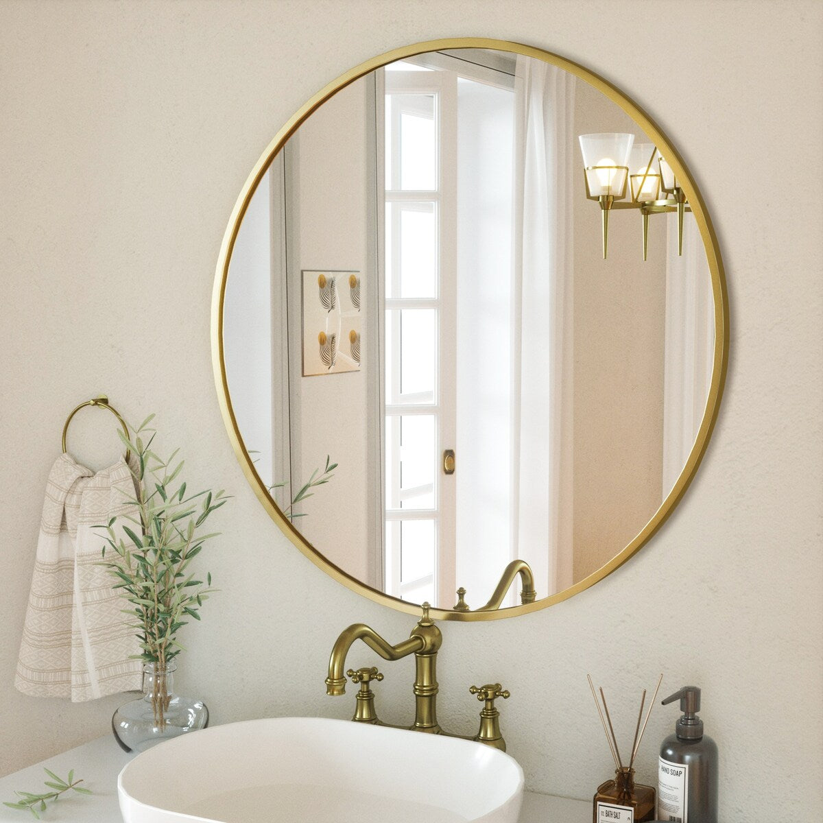 Specchio rotondo da bagno a parete YVANLA con cornice in metallo