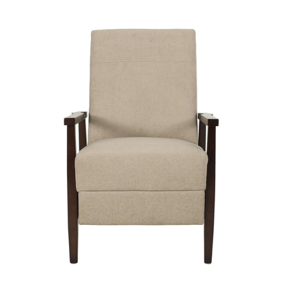 Poltrona reclinabile manuale Yahya, ergonomica in legno di caucciù marrone, tessuto beige sabbia