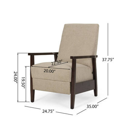 Poltrona reclinabile manuale Yahya, ergonomica in legno di caucciù marrone, tessuto beige sabbia