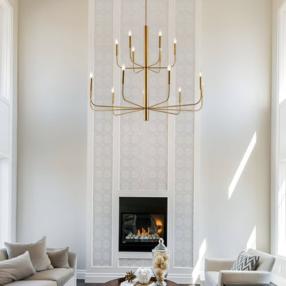Lampadario minimalista a 15 luci, design antico a 2 livelli - 48