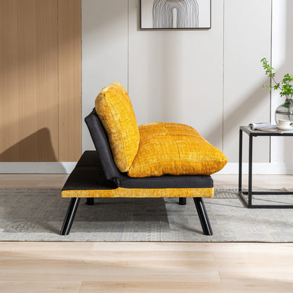 Divano letto futon convertibile in ciniglia giallo da 75,6 pollici con gambe in metallo per soggiorno