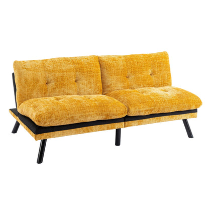 Divano letto futon convertibile in ciniglia giallo da 75,6 pollici con gambe in metallo per soggiorno