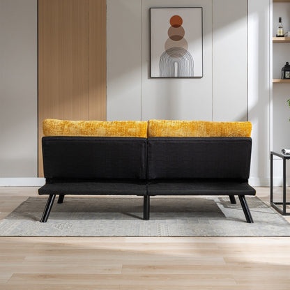 Divano letto futon convertibile in ciniglia giallo da 75,6 pollici con gambe in metallo per soggiorno