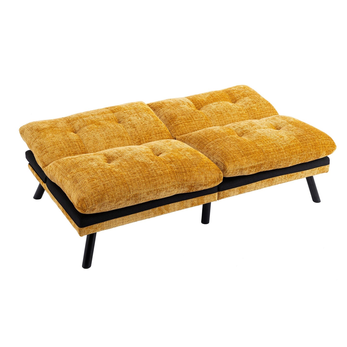 Divano letto futon convertibile in ciniglia giallo da 75,6 pollici con gambe in metallo per soggiorno