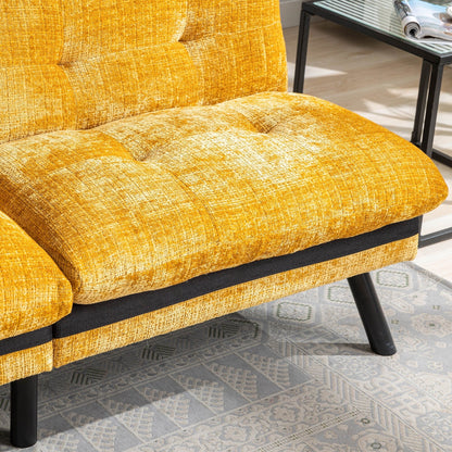 Divano letto futon convertibile in ciniglia giallo da 75,6 pollici con gambe in metallo per soggiorno