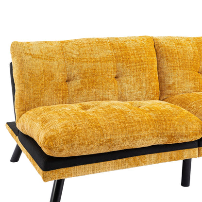 Divano letto futon convertibile in ciniglia giallo da 75,6 pollici con gambe in metallo per soggiorno