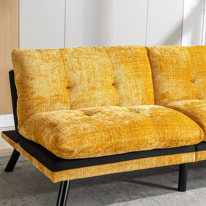 Divano letto futon convertibile in ciniglia giallo da 75,6 pollici con gambe in metallo per soggiorno