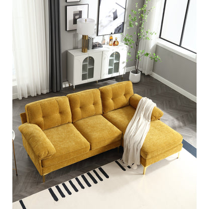 Divano a 3 posti a L giallo da 85'' con chaise longue, struttura in legno e rinforzo del cuscino a molle