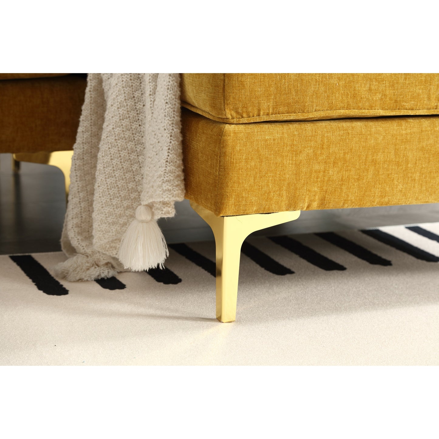 Divano a 3 posti a L giallo da 85'' con chaise longue, struttura in legno e rinforzo del cuscino a molle