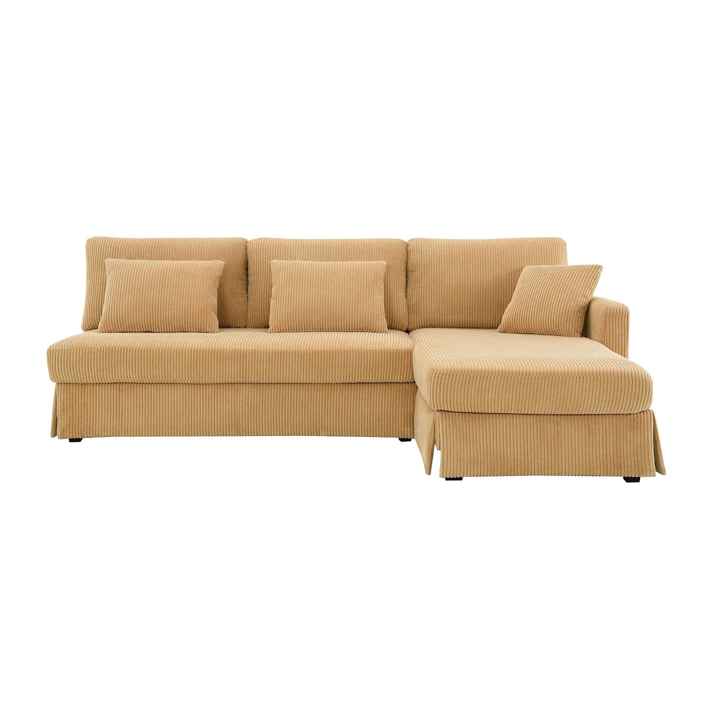 Divano a 3 posti a L giallo 87 con chaise longue reversibile e 3 cuscini, design salvaspazio per il soggiorno