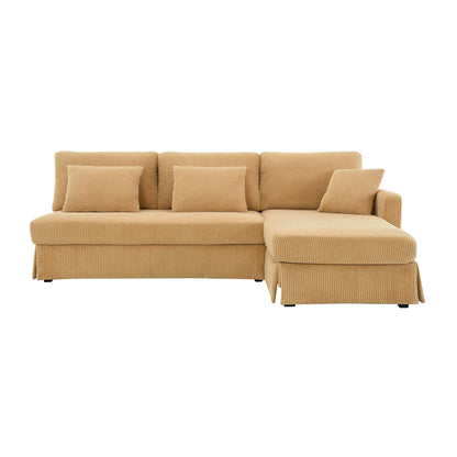 Divano a 3 posti a L giallo 87 con chaise longue reversibile e 3 cuscini, design salvaspazio per il soggiorno