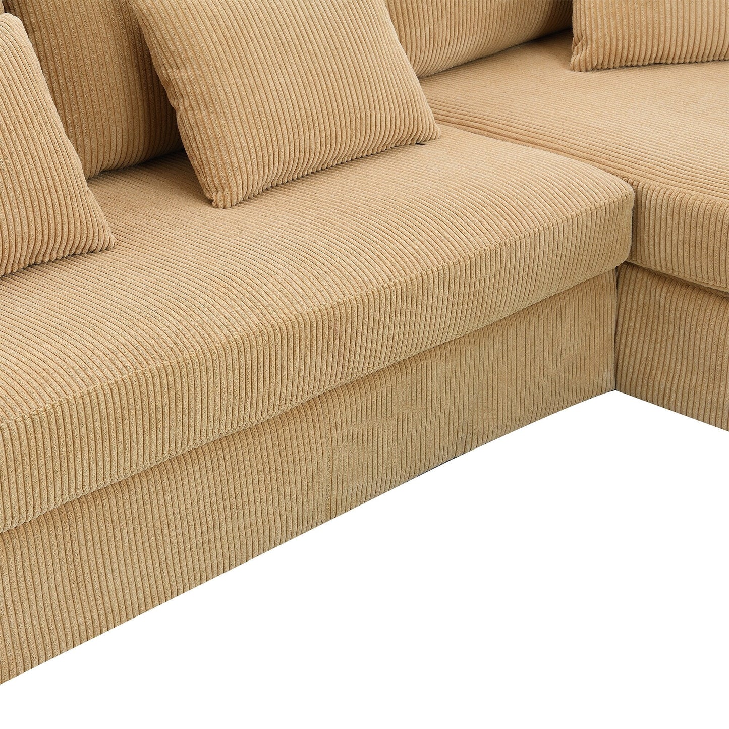 Divano a 3 posti a L giallo 87 con chaise longue reversibile e 3 cuscini, design salvaspazio per il soggiorno