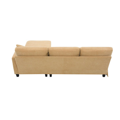 Divano a 3 posti a L giallo 87 con chaise longue reversibile e 3 cuscini, design salvaspazio per il soggiorno