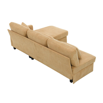 Divano a 3 posti a L giallo 87 con chaise longue reversibile e 3 cuscini, design salvaspazio per il soggiorno