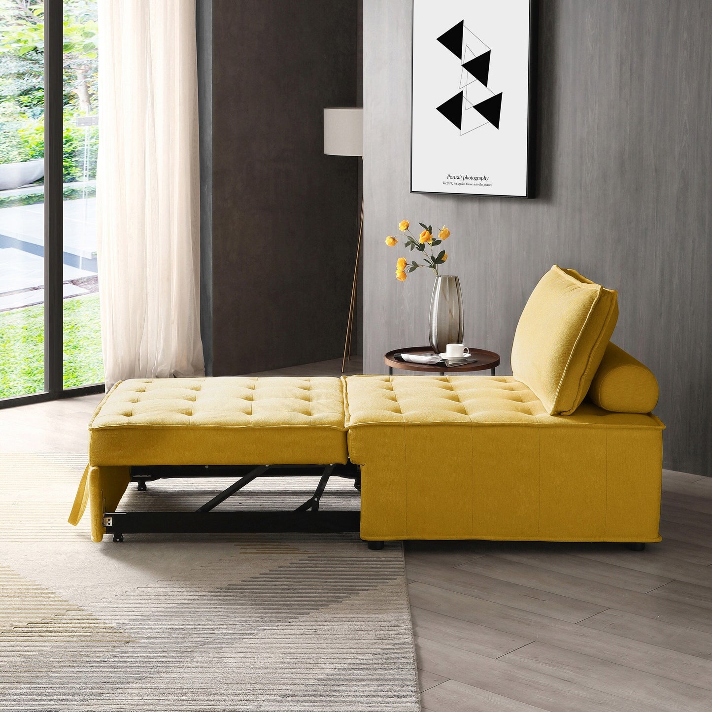 Divano letto estraibile giallo con schienale regolabile